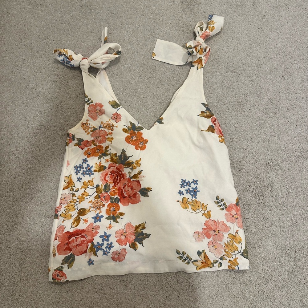 Sezane Floral Tie Front Sleeveless Tank Top